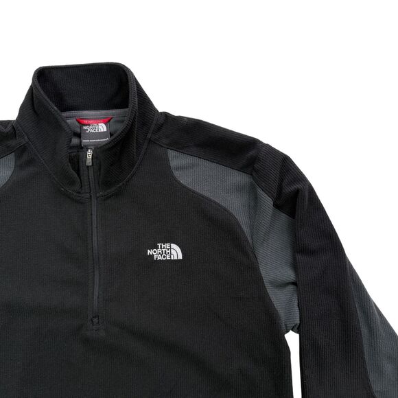 The North Face Men's L 1/4 Zip Fleece Pullover Black Gray Waffle Knit Two-Tone - Picture 1 of 12